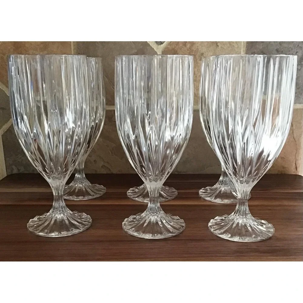 Vintage Mikasa Park Lane Set of 6 Clear Glass Water Goblets Stemmed 7